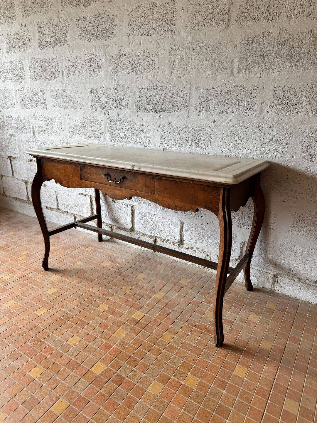 Console ancienne en noyer et marbre - 19ème