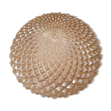 Large ceiling lamp in amber chiseled glass. Round shape