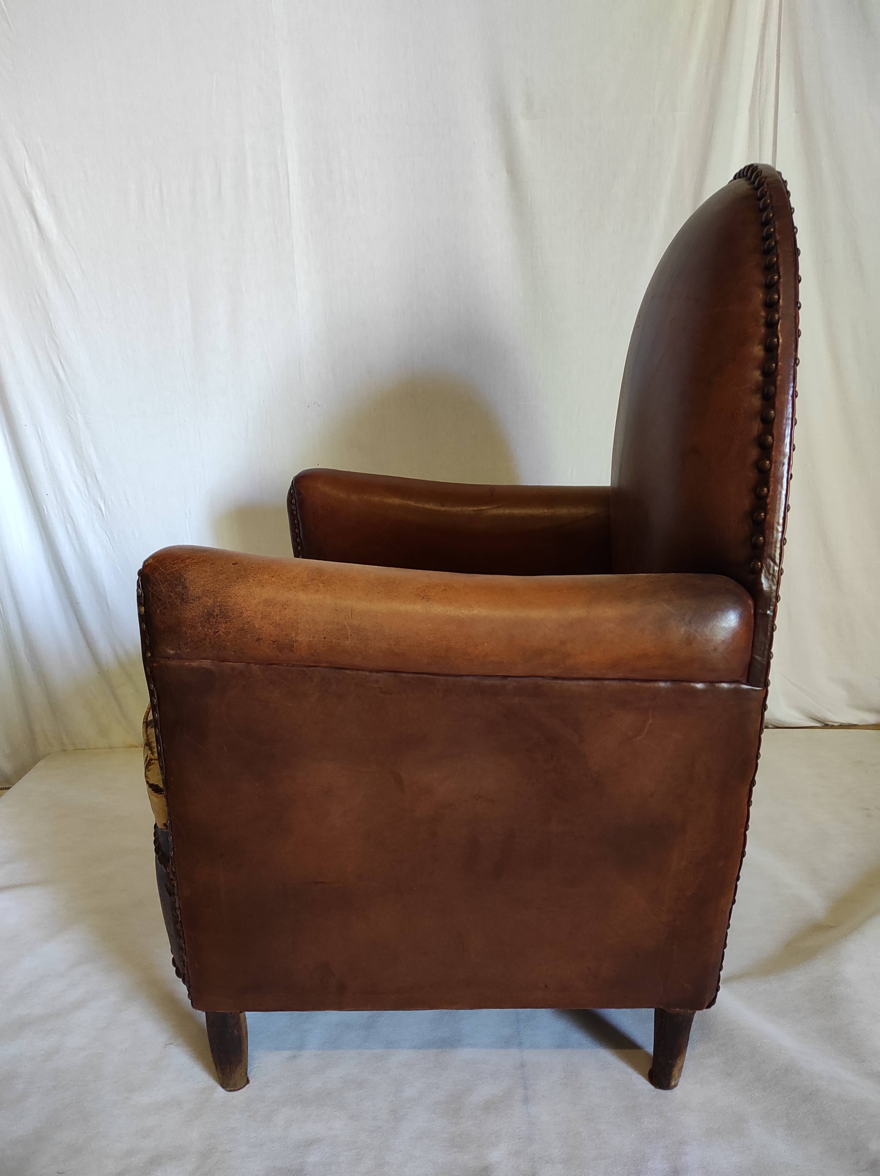 Leather club chair model cathedral circa 1970