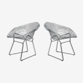 Pair of diamond armchairs chromed by Harry Bertoia for Knoll, 1990