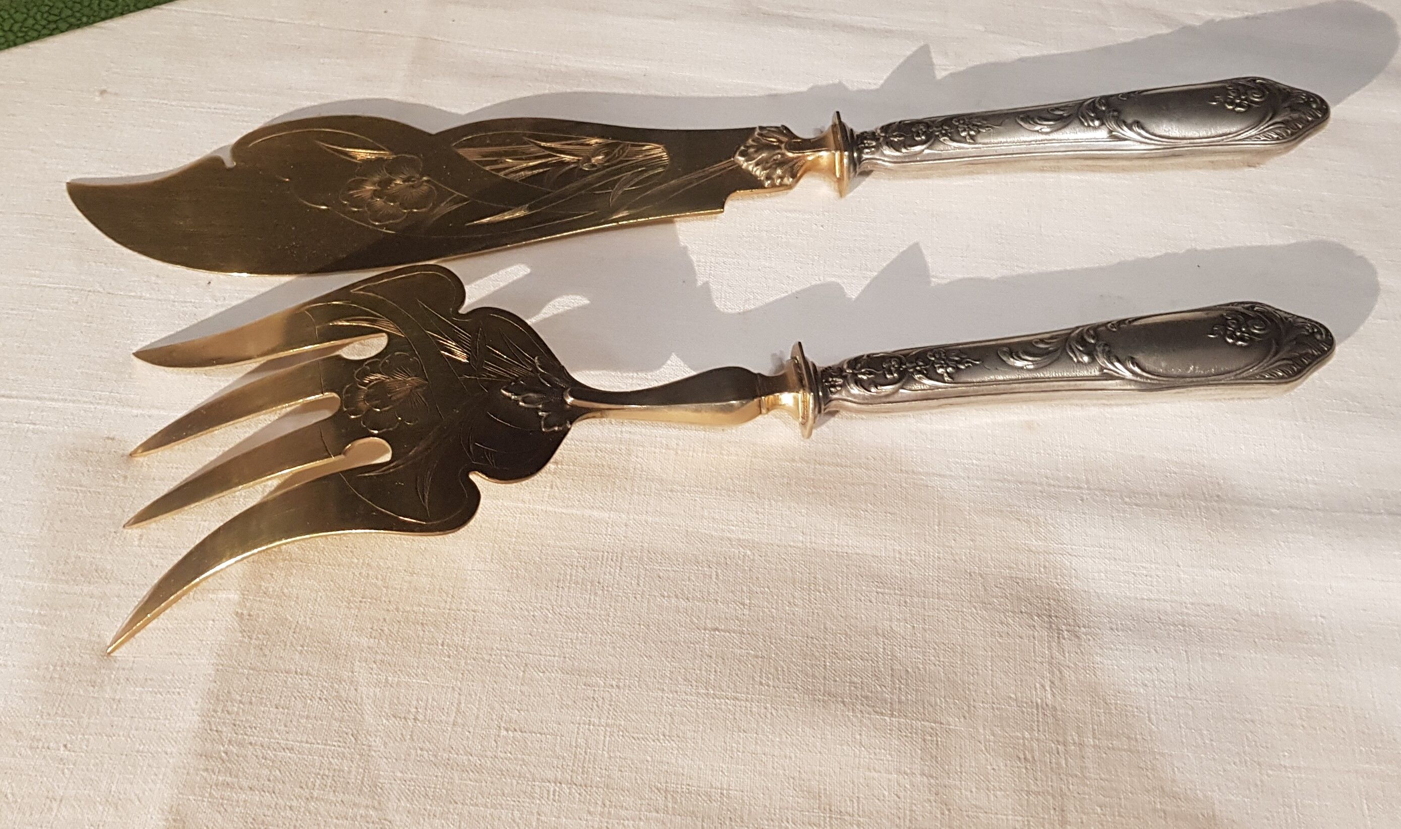 Silver-gilt metal fish service