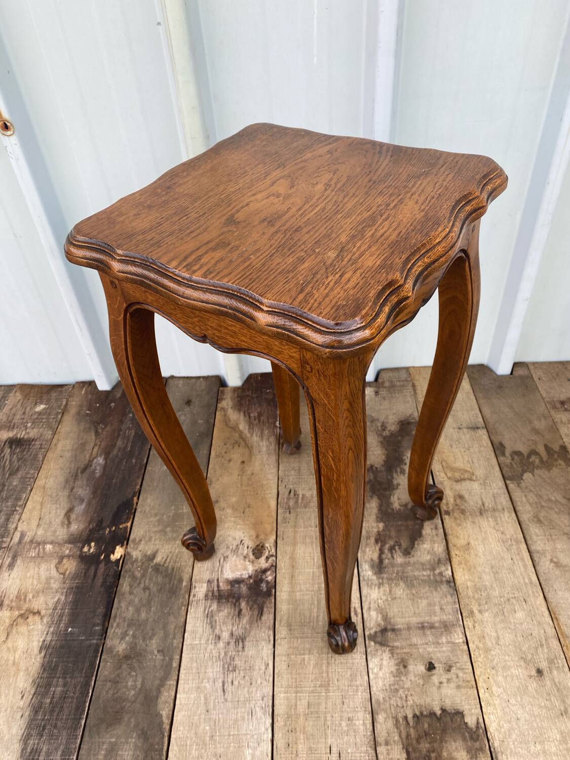 Antique louis xv style solid oak side table with curved legs vintage