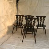 Set of 4 ercol english fleur-de-lis chairs 1960