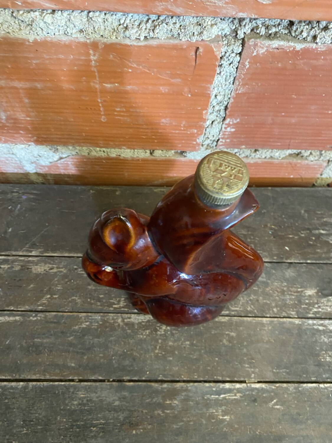Vintage Brown Glazed Stoneware Squirrel-Shaped Bottle + Cork