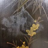 Cabinet vintage noir en laque chinoise avec fleurs et oiseaux / bohème