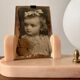 Art Deco pink marble and glass bedside lamp with photo holder