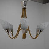 Mid-Century Wood & Glass Chandelier by Dřevo Humpolec, 1960s