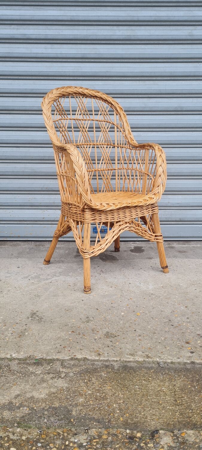Fauteuil en rotin et osier vintage