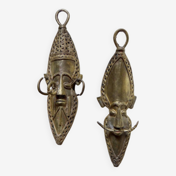 Duo of bronze African masks