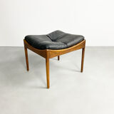 Pouf danois en cuir et palissandre 'Modus' par Kristian Vedel, vers 1960