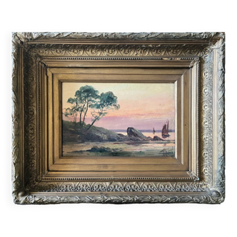 Emile gauffriaud (1877-1957) painting hsp seaside with sailing boats