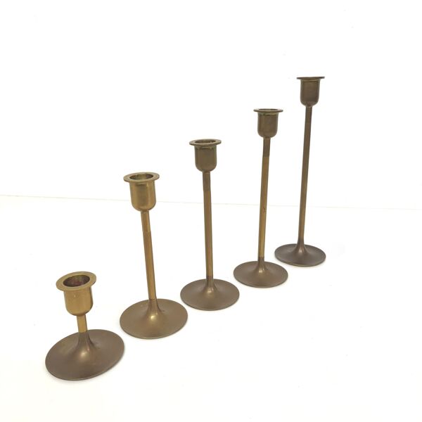 Ensemble de 5 bougeoirs scandinave en laiton 1960