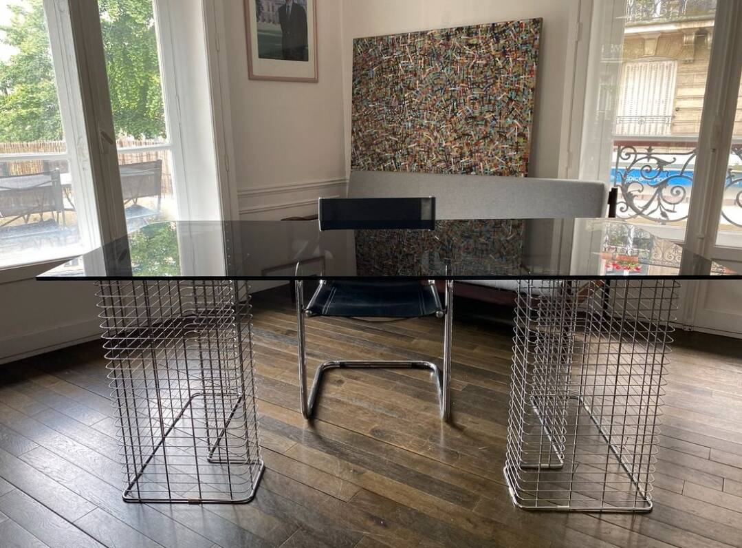 Large “Wire” Executive Desk by Terrence Conran - chrome and smoked glass - modular into a Coffee Table
