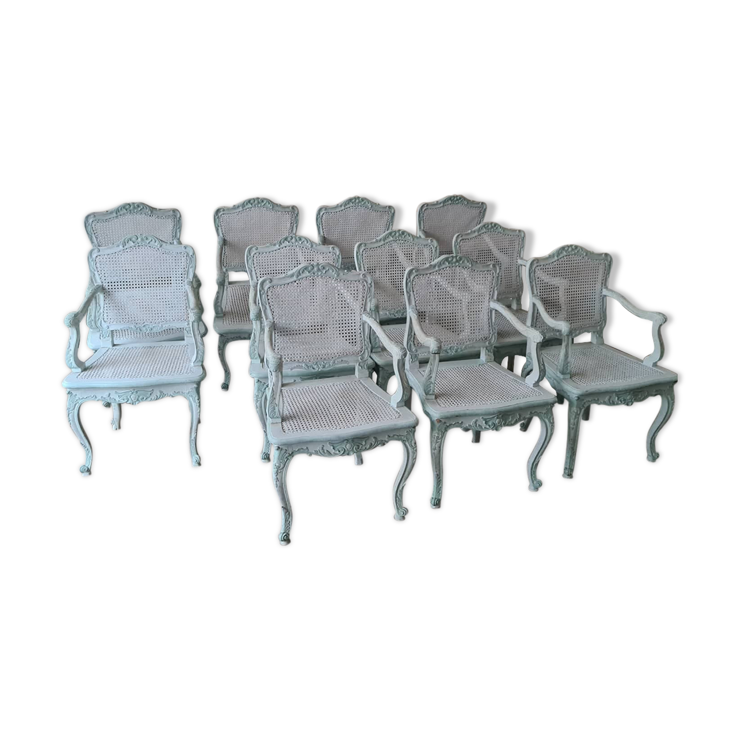 Set of 11 armchairs in lacquered wood, Regency style, second half of the 19th century