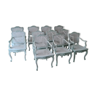 Suite of 11 armchairs in lacquered wood regency style second half 19th century