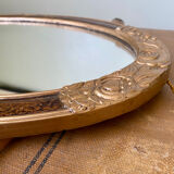 Miroir ovale vintage en bois et plâtre 50x32cm