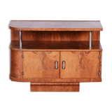 Restored walnut artdeco small cabinet, chrome-plated steel, czechia, 1930s