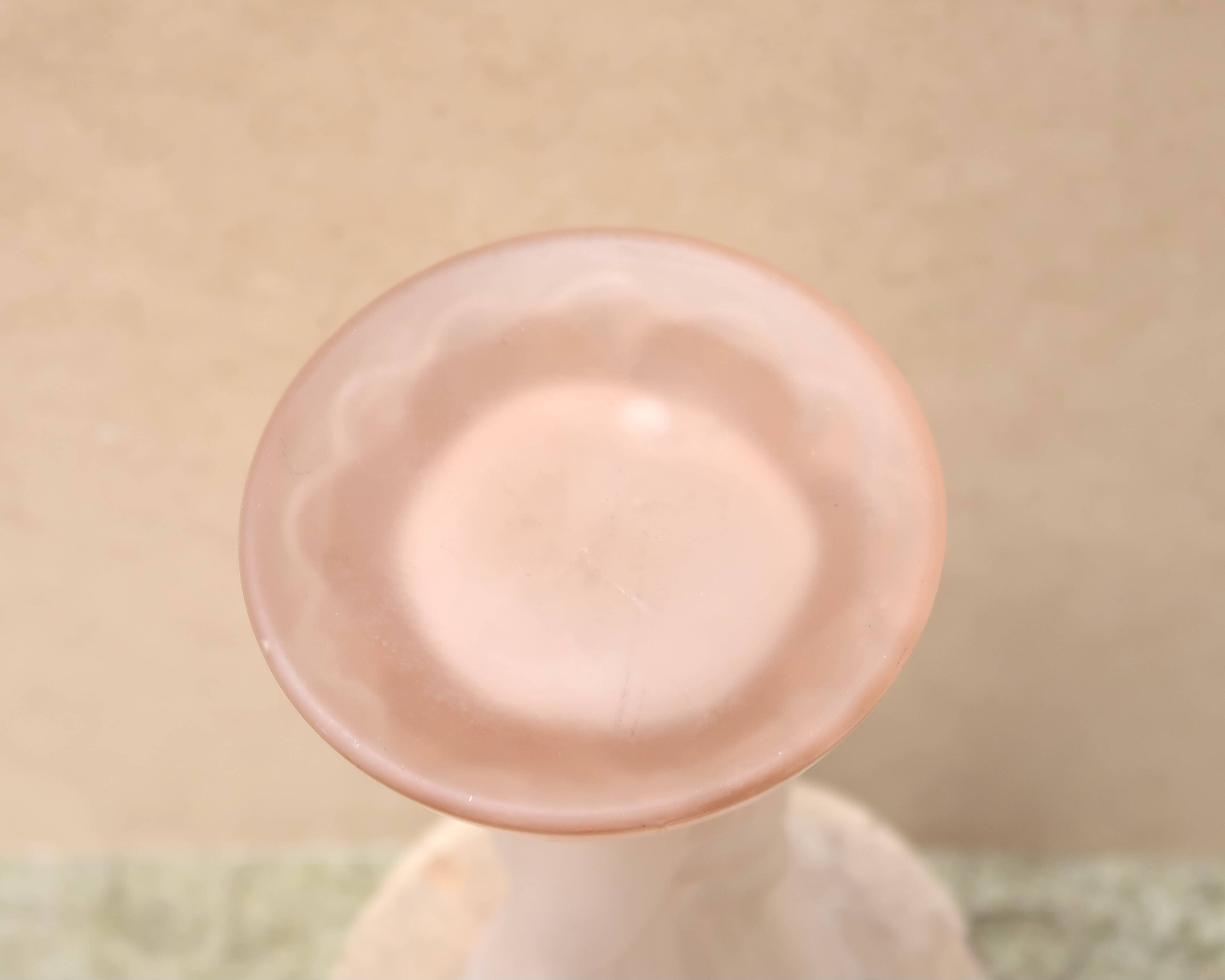 Pale pink glass vase decorated with a hand, 1960s