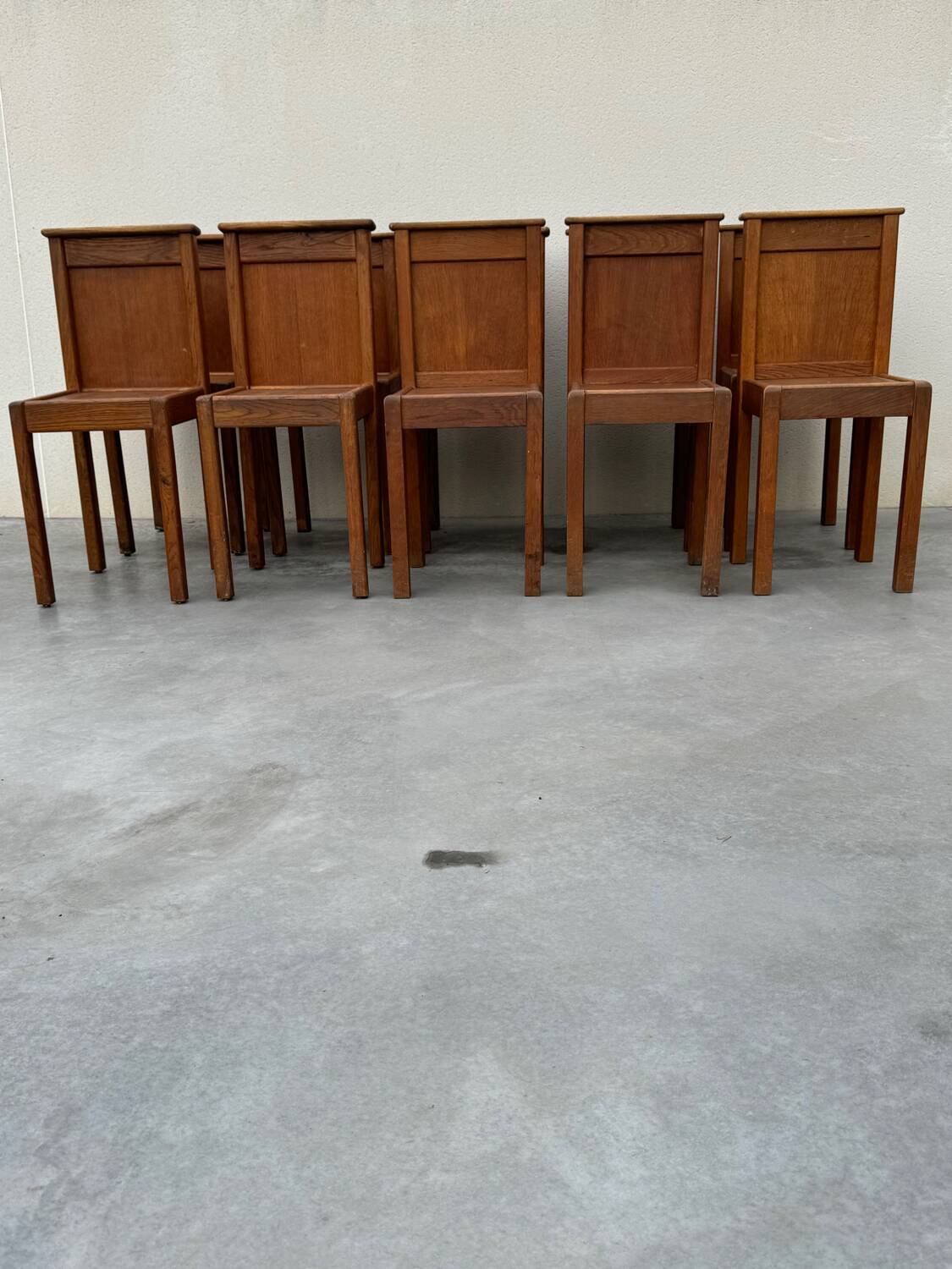 Set of 10 Brutalist Monastery Chairs from the 50s
