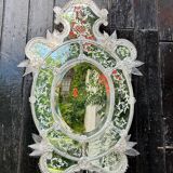 Miroir vénitien en verre de Murano incolore, vers 1940