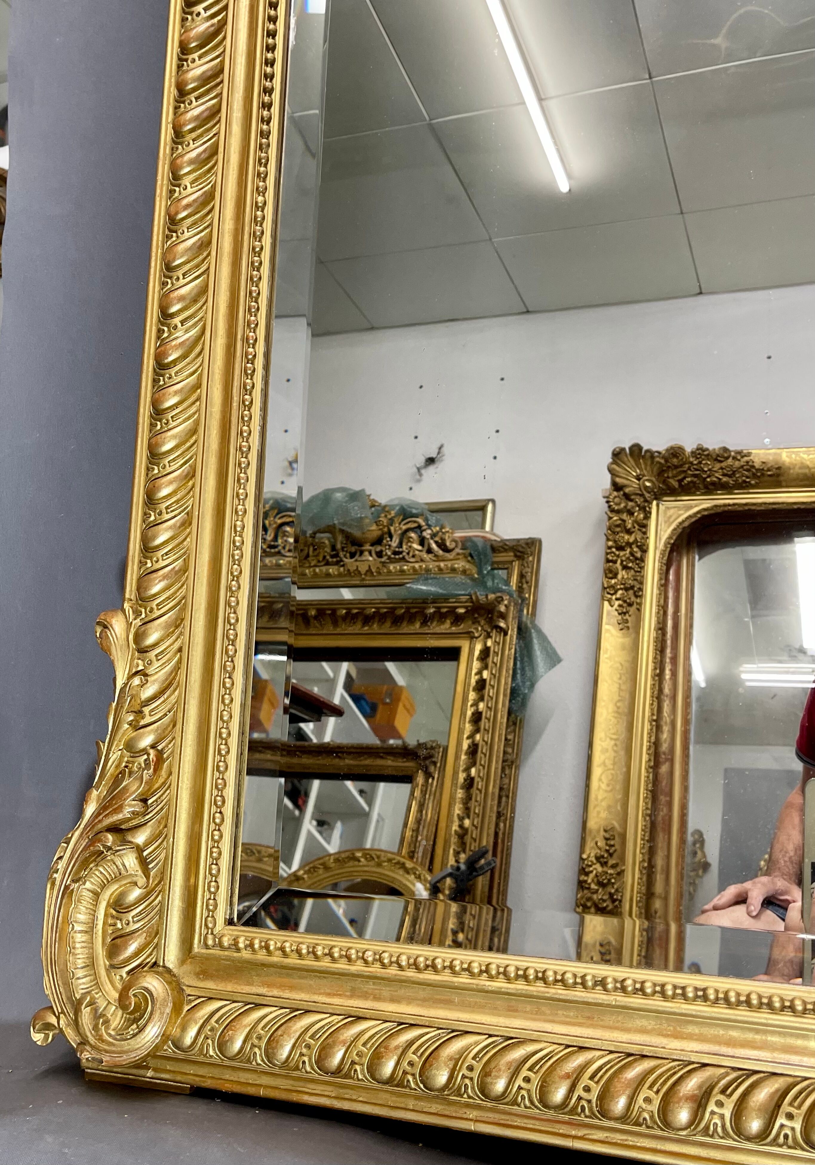 Miroir 156x106 ancien XIXè,dorure à la feuille d’or