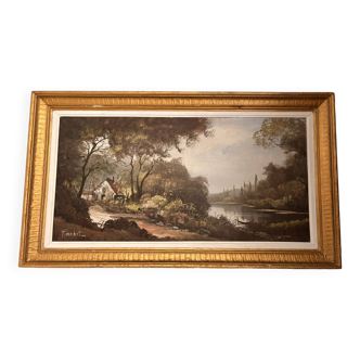 Oil painting landscape lacustrine lake 19th century riondet 1809-1866 115x65cm