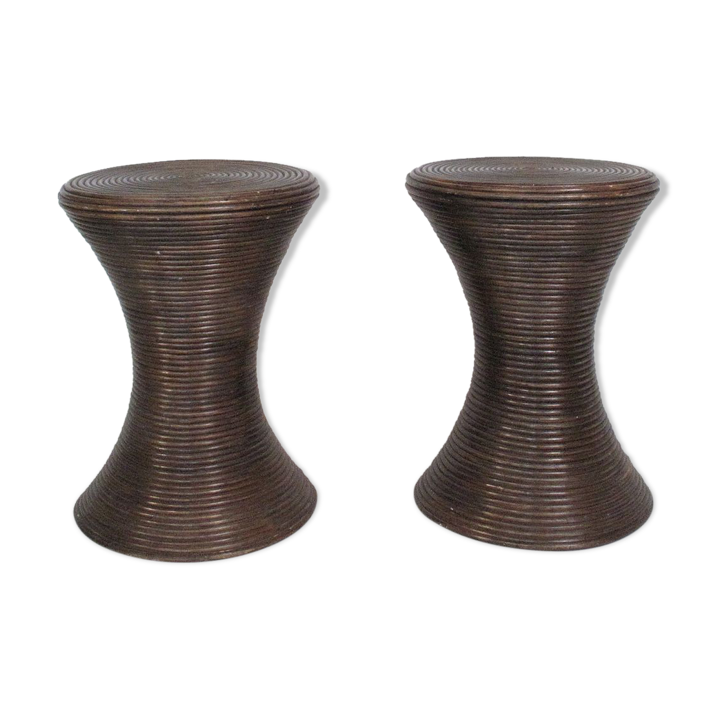 Two Vintage TomTom Stools in Rattan