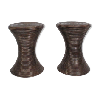 Two Vintage TomTom Stools in Rattan