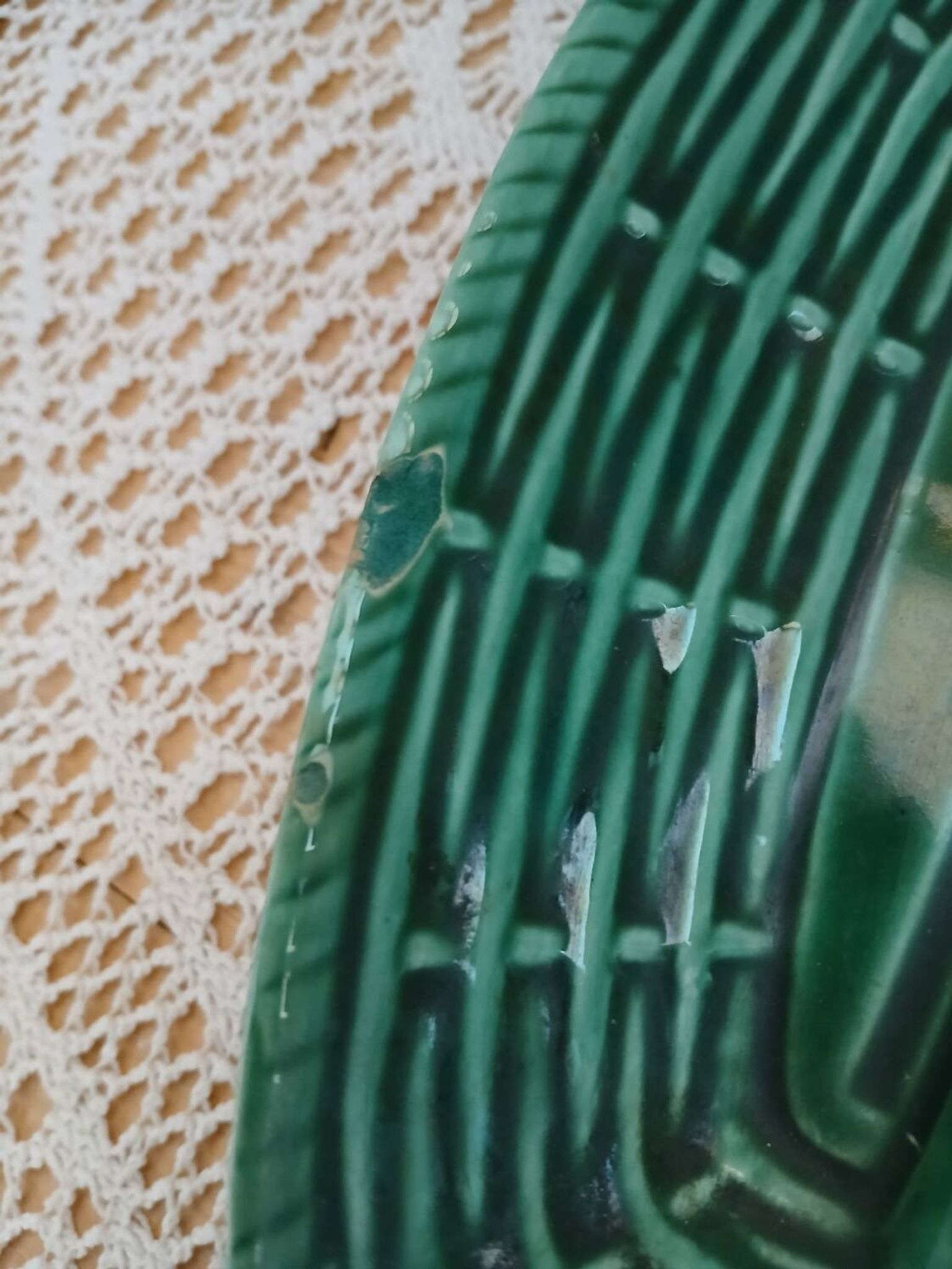Antique Barbotine dish with asparagus motifs
