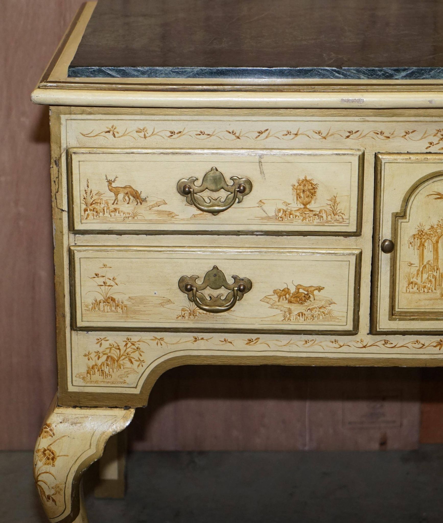 Chinoiserie Buffet with Marble Top in Chippendale Style