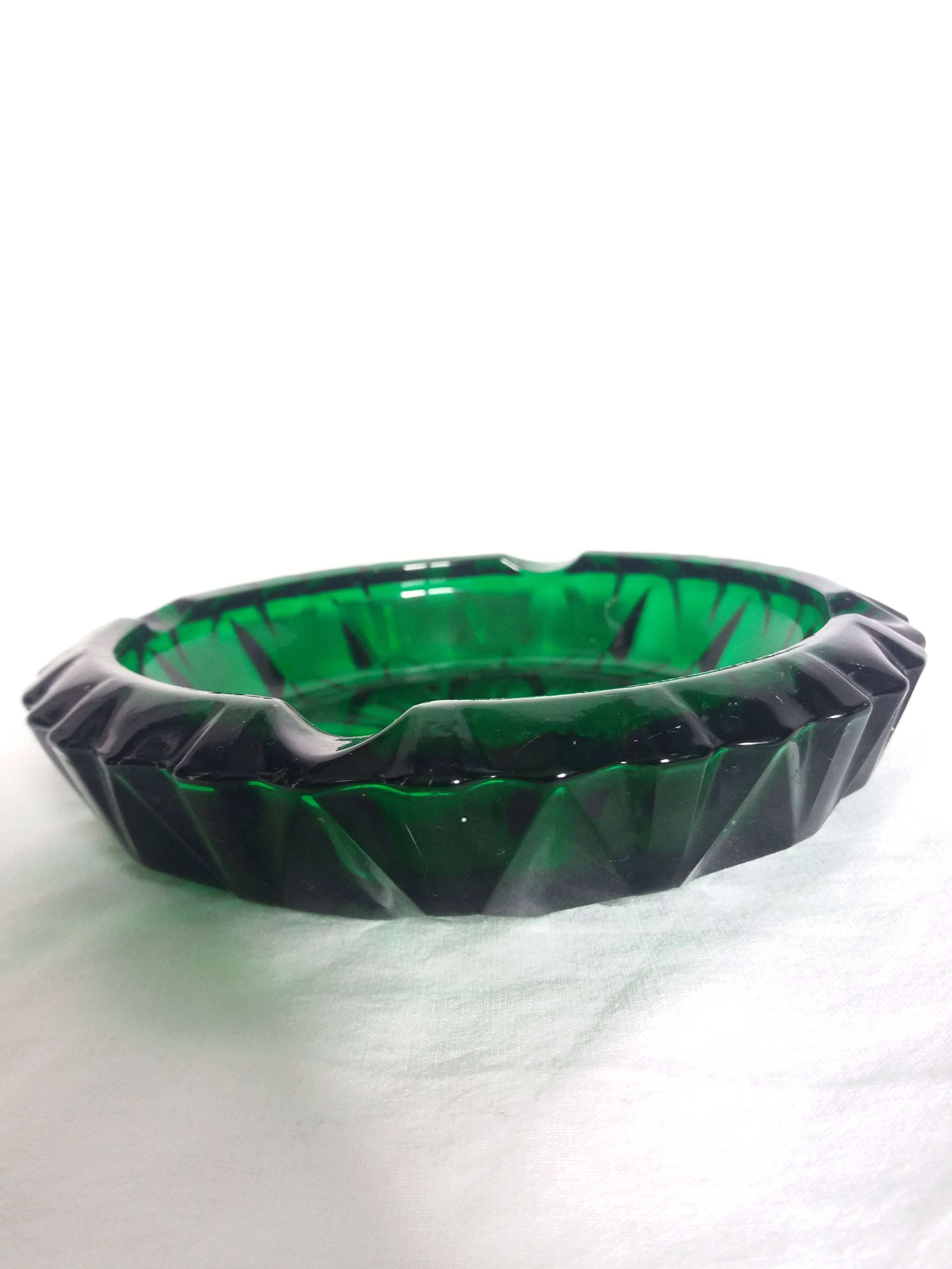 Green glass ashtray