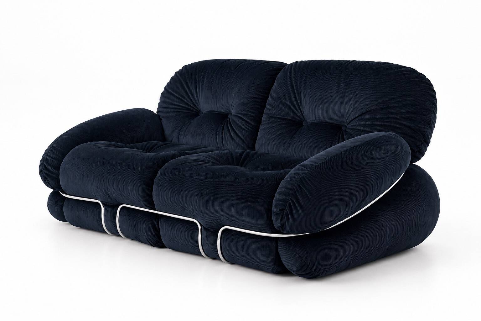 “Okay” 2-seater sofa by Adriano Piazzesi, Italy, 1970s – newly upholstered in black Prada velvet