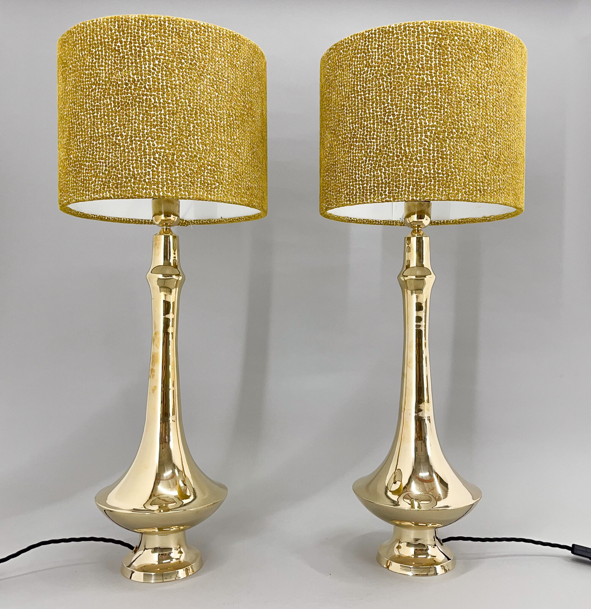 Pair of tall brass table lamps, 1950s, restored