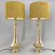 Pair of tall brass table lamps, 1950s, restored