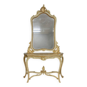 Console and large Louis XV style mirror in lacquered and gilded wood.