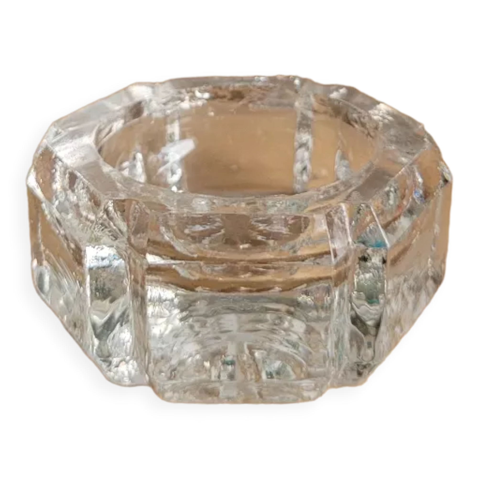 Small hexagonal molded glass candle holder