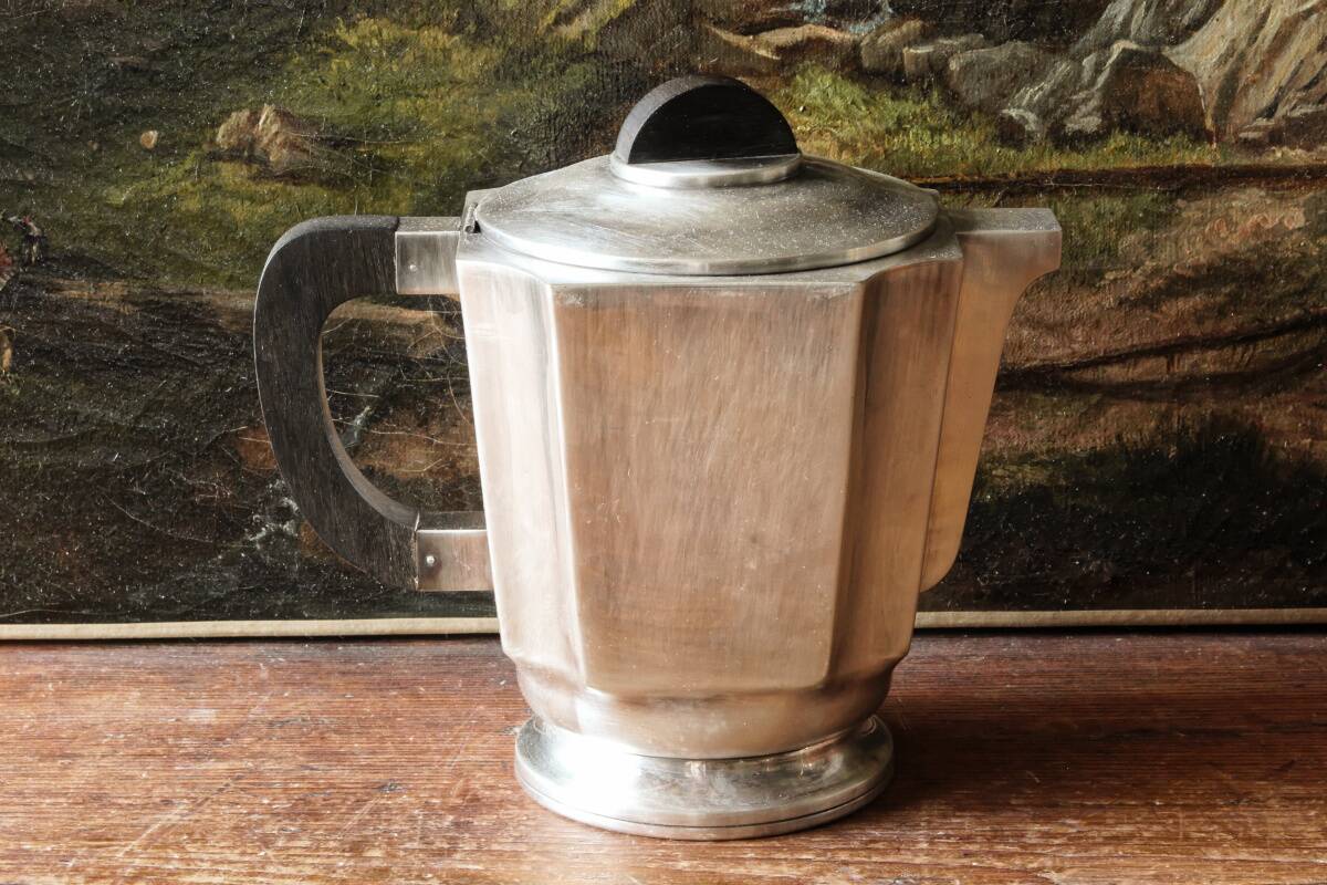 Service à café / thé, art déco en métal argenté et ébène
