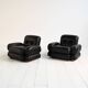 Black leather and tubular steel armchairs, 1970s