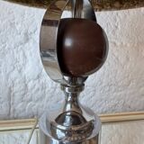 Lampe chrome bois laine années 70