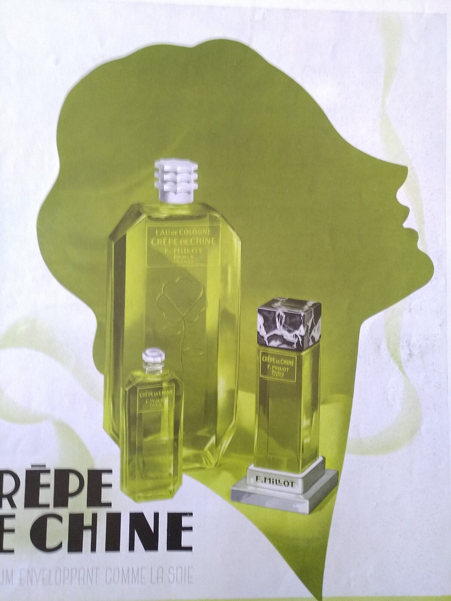 une publicité papier parfum marque Crêpe de Chine  et eau de Cologne issue revue 1937