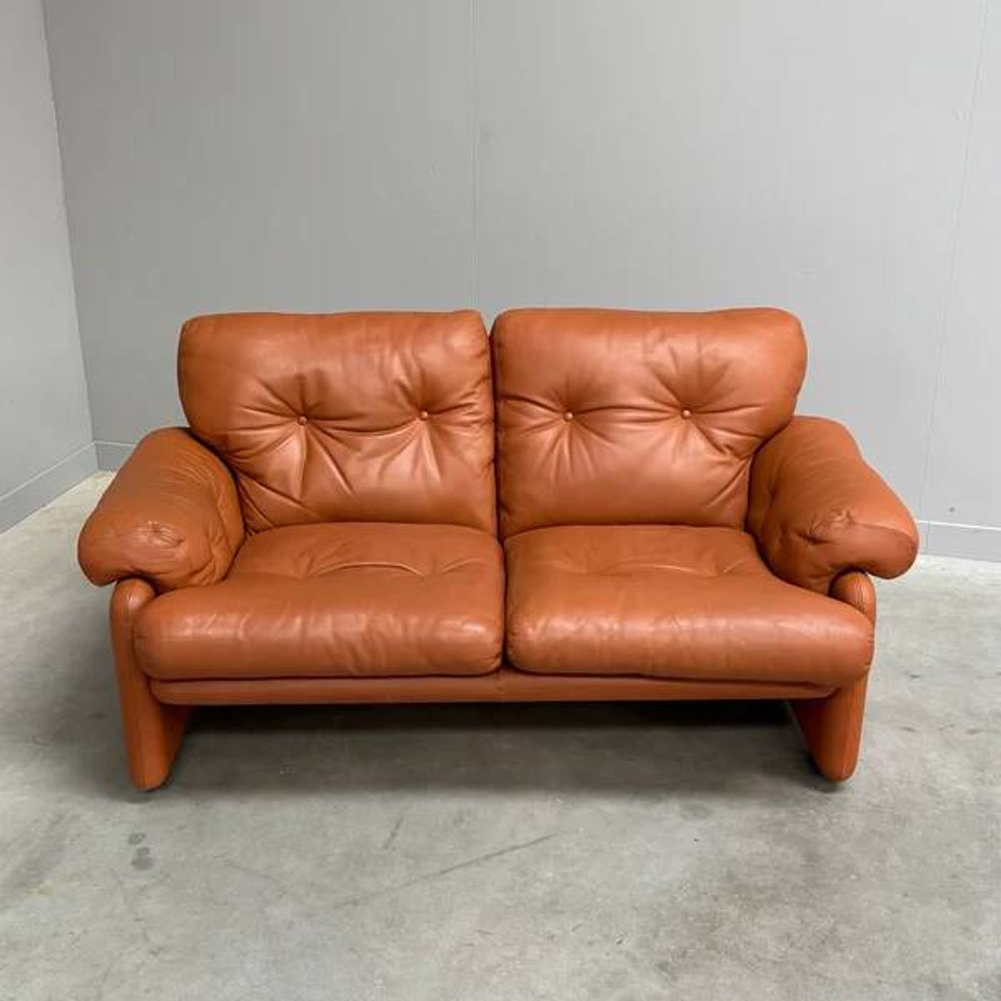 Cognac leather Coronado 2 seat sofa by B&B Italia, Italy 1960s