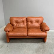 Cognac leather Coronado 2 seat sofa by B&B Italia, Italy 1960s