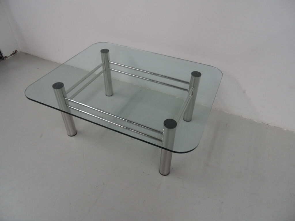 Table basse chromée avec verre années 1970