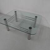Table basse chromée avec verre années 1970