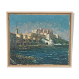 Oil on canvas by Pierre LEMOINE, 1920-2008. The Citadel of Calvi.