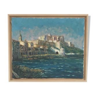 Oil on canvas by Pierre LEMOINE, 1920-2008. The Citadel of Calvi.
