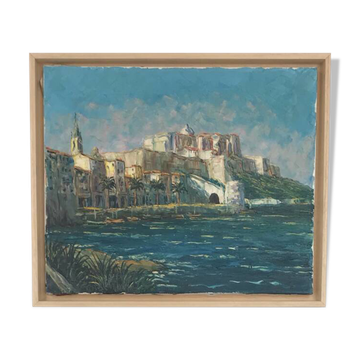Oil on canvas by Pierre LEMOINE, 1920-2008. The Citadel of Calvi.
