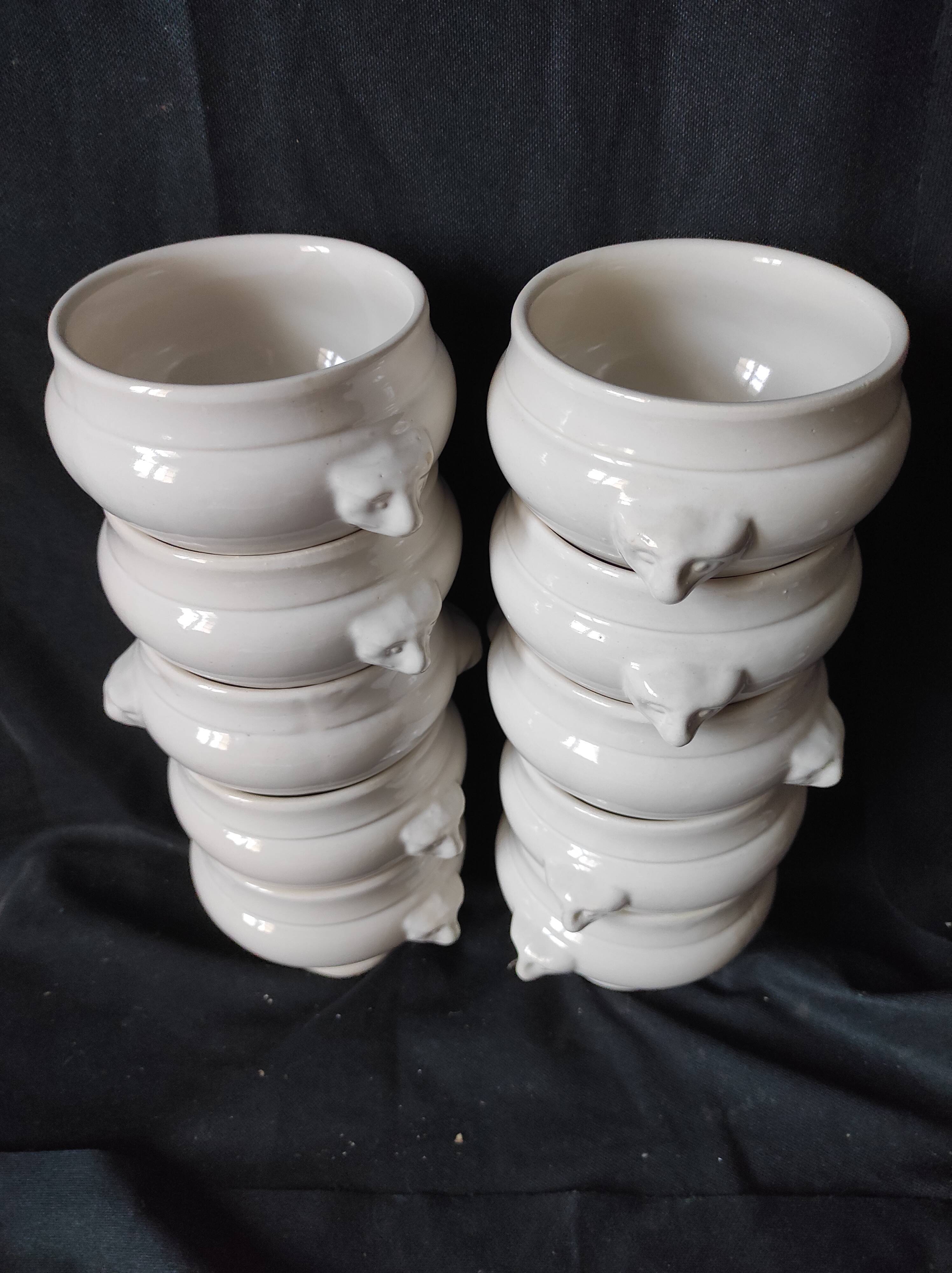 Lot c new! 10 bowls / white faience soup andromorphic grip