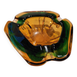 Murano green and yellow blown glass ashtray, 1970