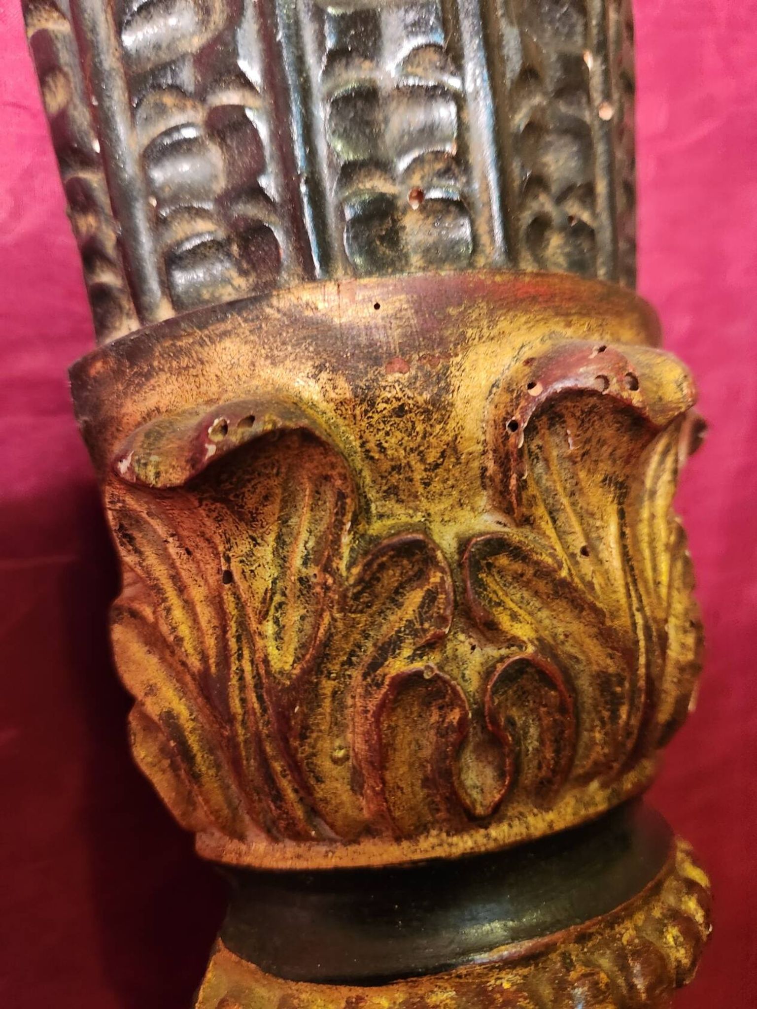 Large antique double wall light in gilded and black wood from the attic